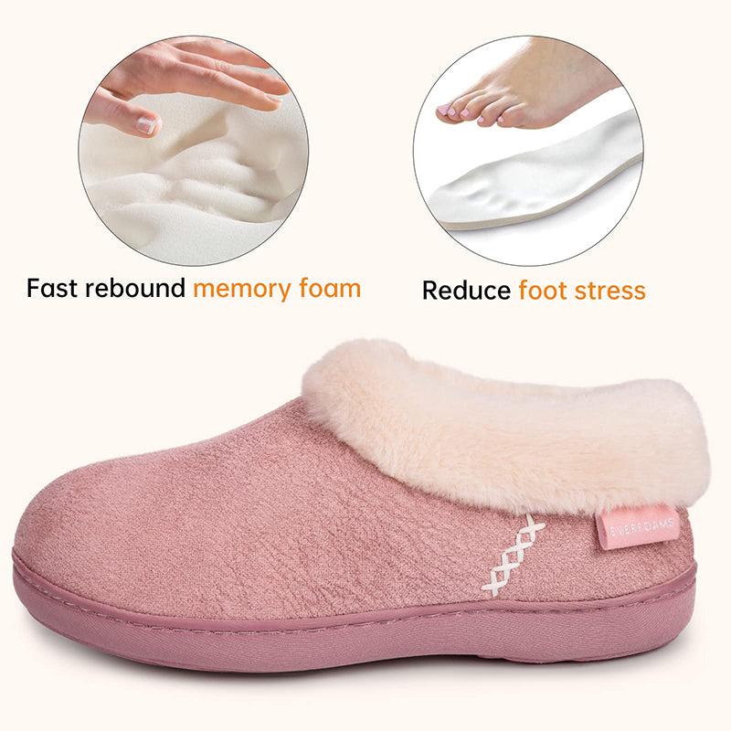 Women's Micro Suede Fuzzy Plush Lined Slippers with Cozy Memory Foam-ABOXUN