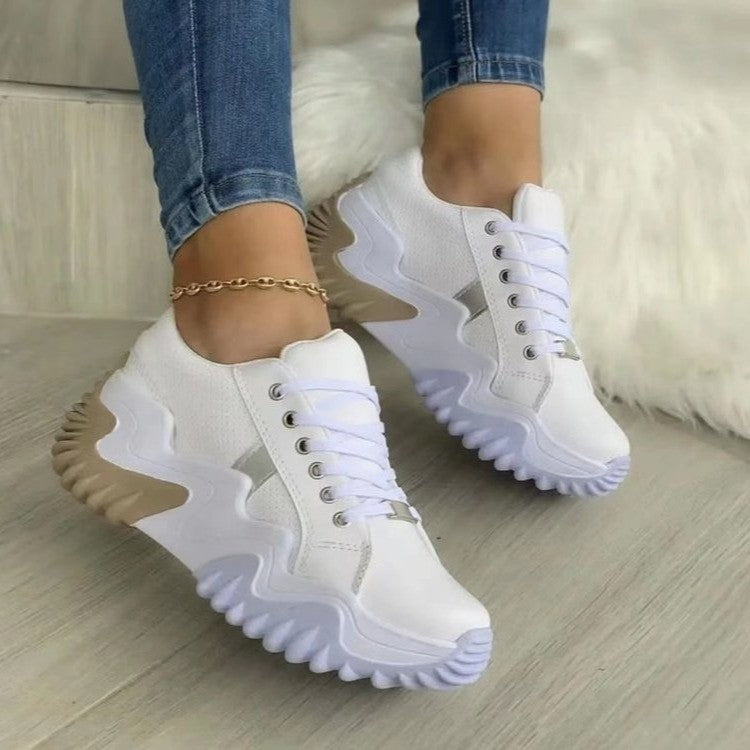 2022 autumn new thick sole inner heightening lace up large size women's shoes-ABOXUN