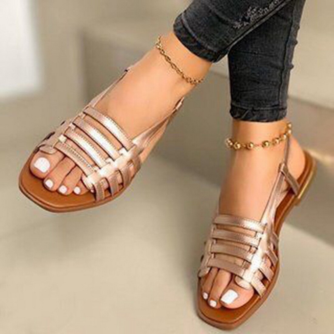 Flat Sandals Ladies Summer Outdoor Fashion Flat Shoes-ABOXUN