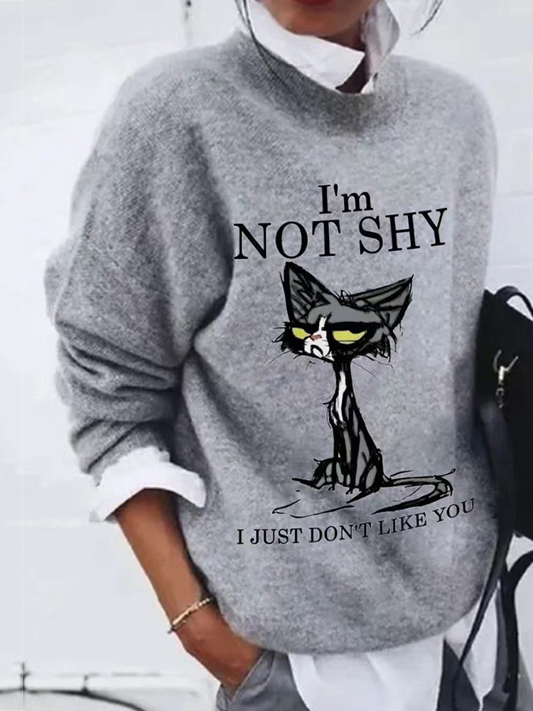 Fashion Cat Alphabet Print Loose Top-ABOXUN