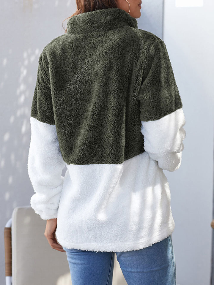 Contrast Long Sleeve Plush Pullover Sweatshirt-ABOXUN
