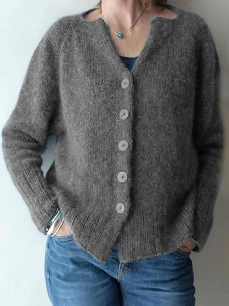 Vintage Solid V Neck Single Breasted Sweater Cardigan-ABOXUN