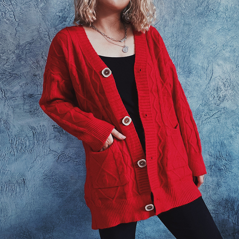 Vintage Long Sleeve Solid Sweater Cardigan-ABOXUN
