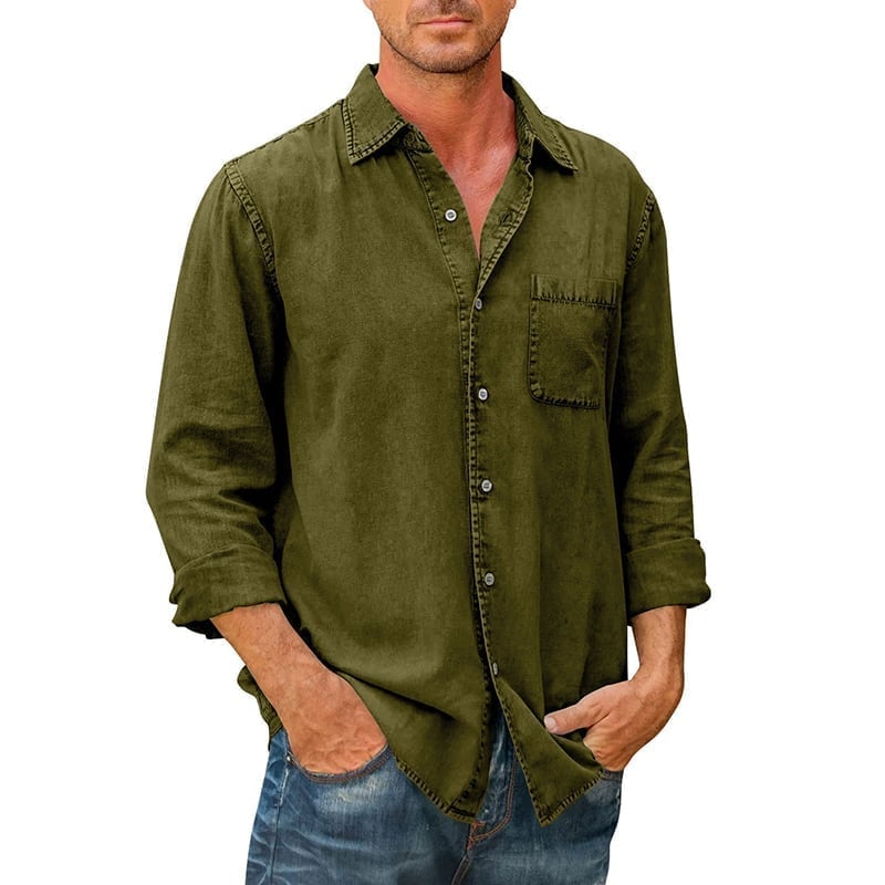 Last day 40% off🔥 Mens Denim Long Sleeve Button Down Shirt-ABOXUN