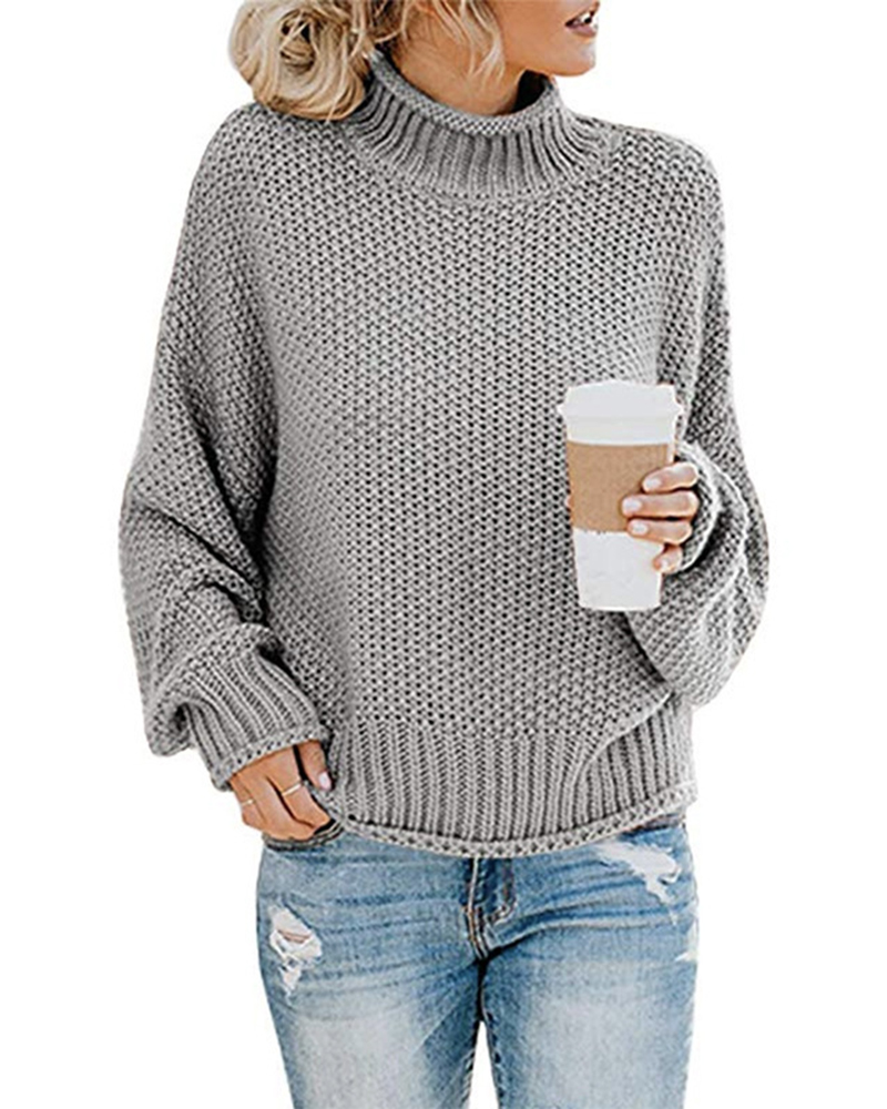 Thick Thread Pullover Turtleneck Sweater-ABOXUN