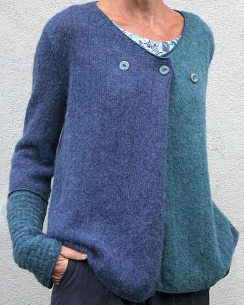 5XL Women's Casual V-neck Loose Pure Color Long Sleeve Sweater-ABOXUN