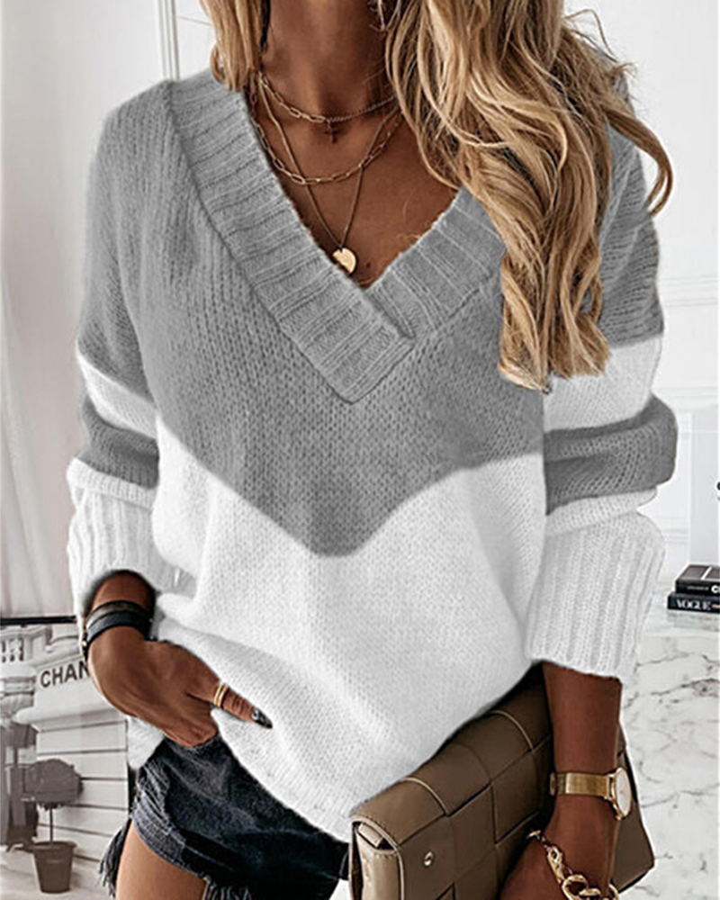 V-neck Loose Sweater-ABOXUN