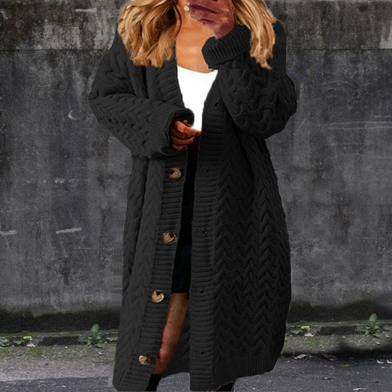 Solid Color Loose Mid Length Twist Button Sweater Cardigan-ABOXUN