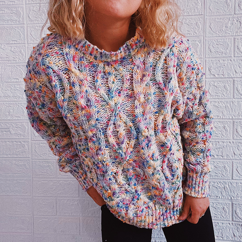 Vintage Long Sleeve Heathered Sweater-ABOXUN