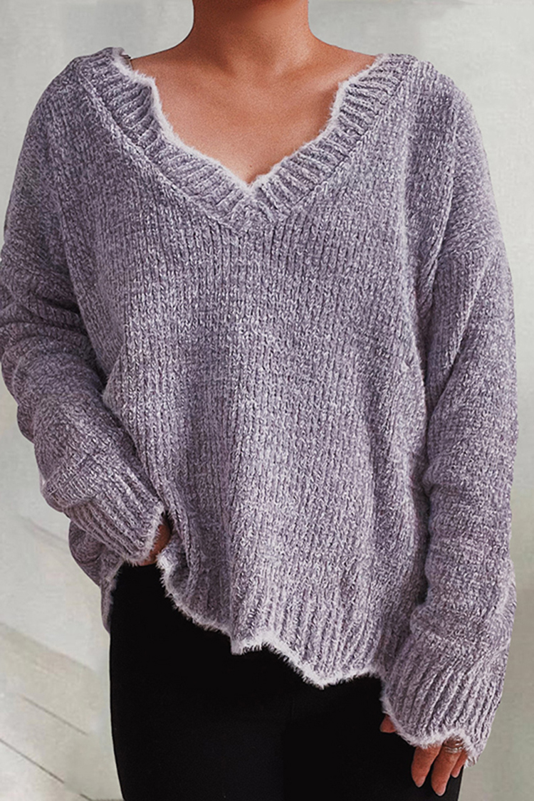 Vintage Solid Chenille Wavy Loose Sweater-ABOXUN