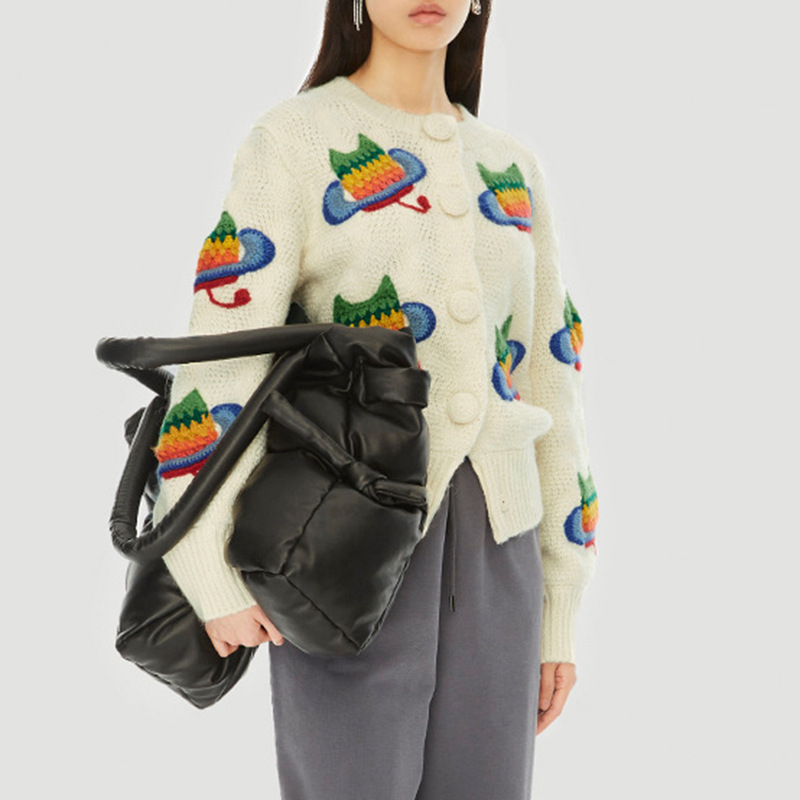 Embroidered Colorful Cat Knit Long Sleeve Cardigan-ABOXUN