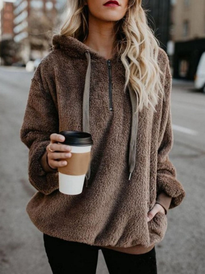 Hooded Solid Color Women's Sweater Jacket-ABOXUN