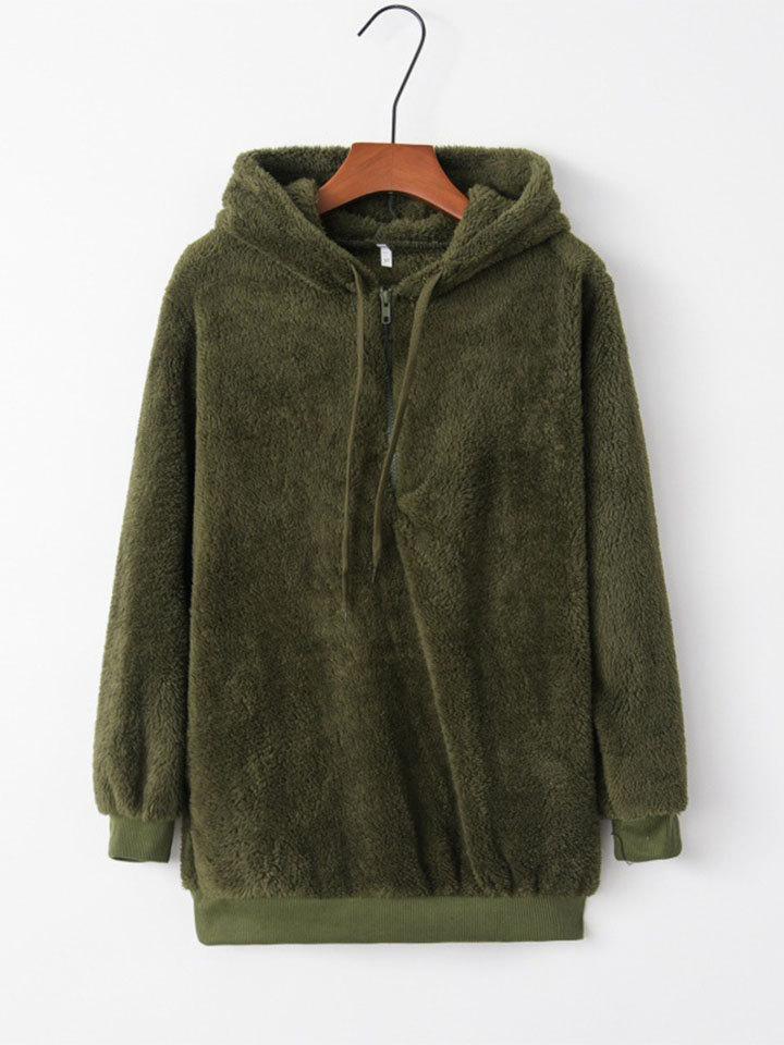 Hooded Solid Color Women's Sweater Jacket-ABOXUN