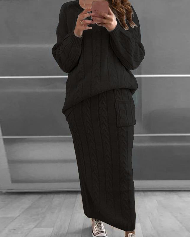 Retro Thick Stitch Casual Sweater Skirt Suit-ABOXUN