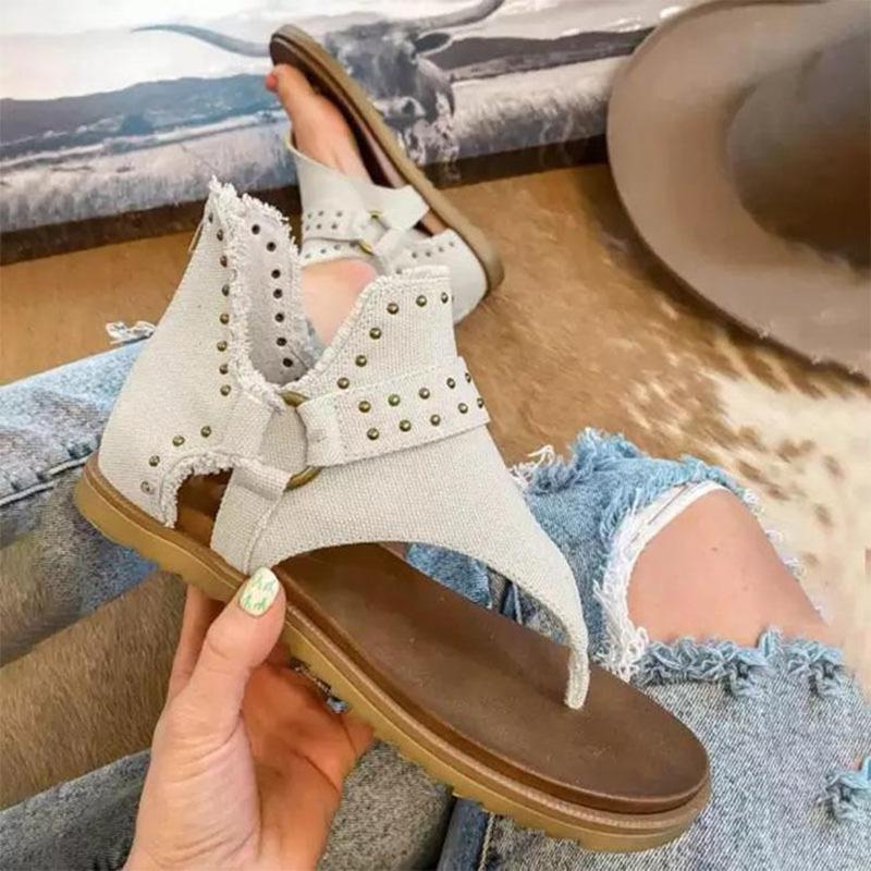 Women's  Fashion Studded Western Thong Sandals-ABOXUN