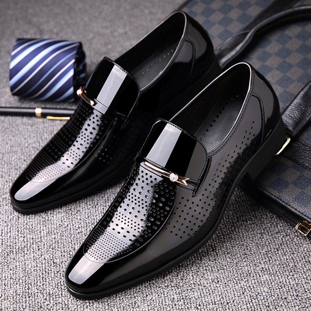 Men Microfiber Leather Hole Breathable Casual Formal Dress Shoes-ABOXUN