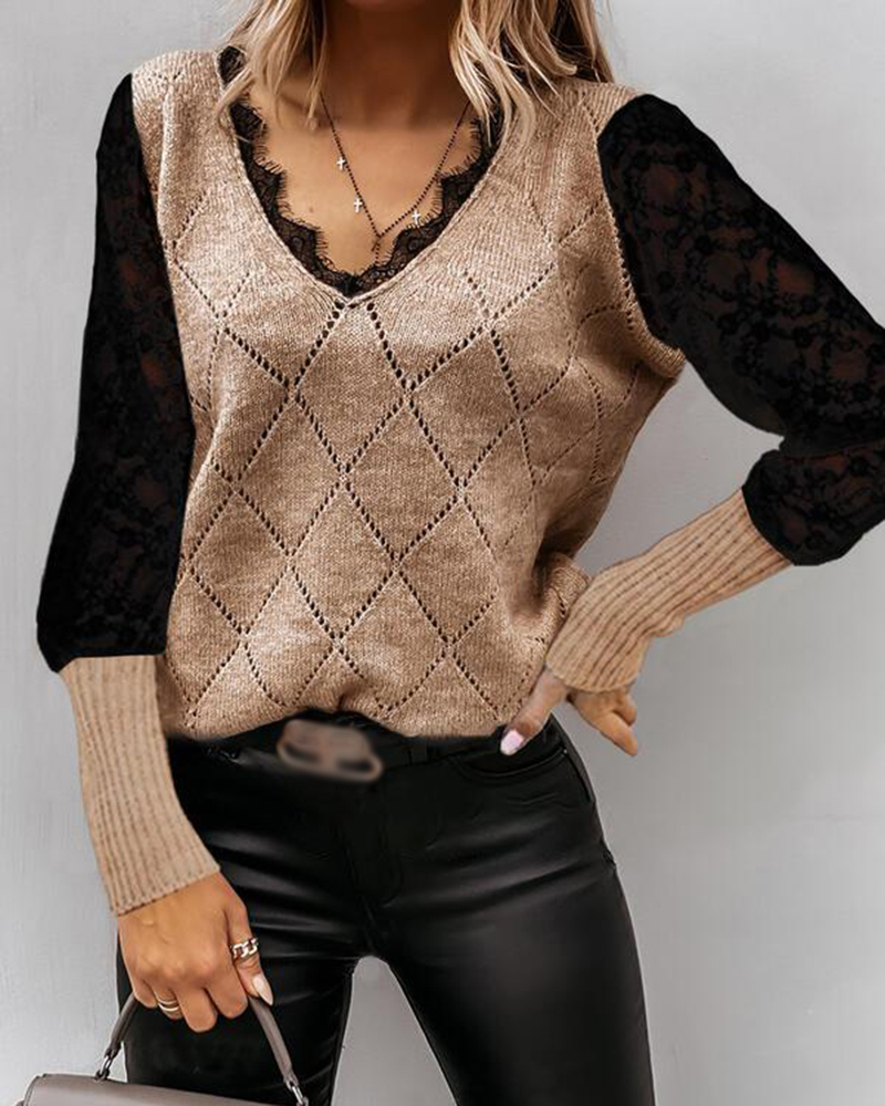 Knitted Lace Sweater-ABOXUN