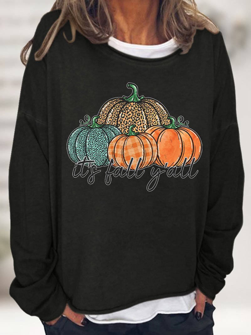 Halloween leopard pumpkin print casual loose sweater-ABOXUN