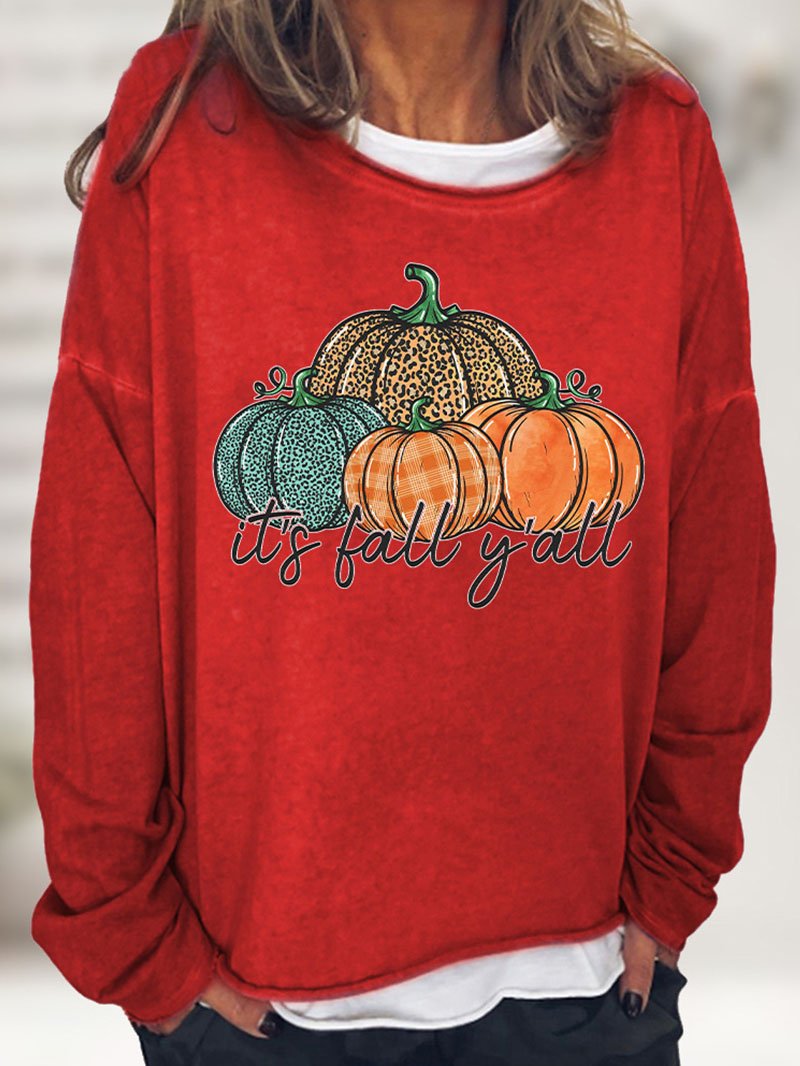 Halloween leopard pumpkin print casual loose sweater-ABOXUN