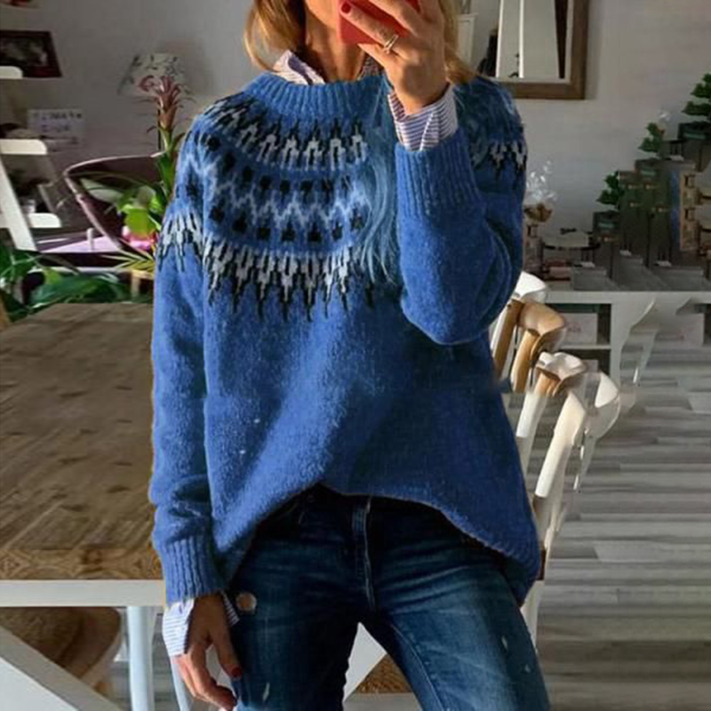 Fairman Island Vintage Wave Jacquard Long Sleeve Sweater-ABOXUN