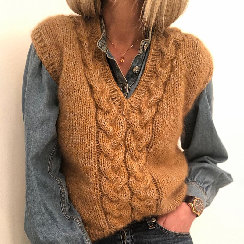 V-Neck Twist Knitted Vest-ABOXUN