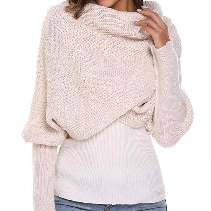 Trendy Knitted Sweater-Scarf With Sleeves-ABOXUN
