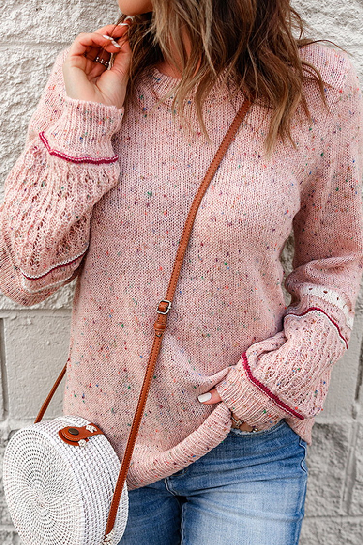 Vintage Crew Neck Long Sleeve Cutout Sweater-ABOXUN