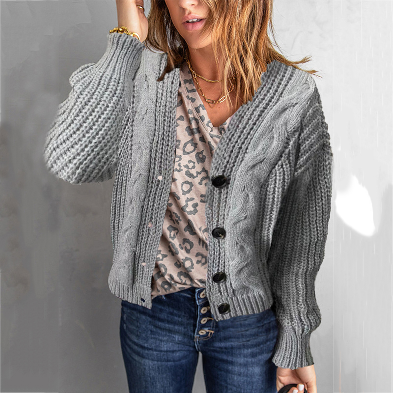 Vintage Twist Button Long Sleeve Sweater Cardigan-ABOXUN