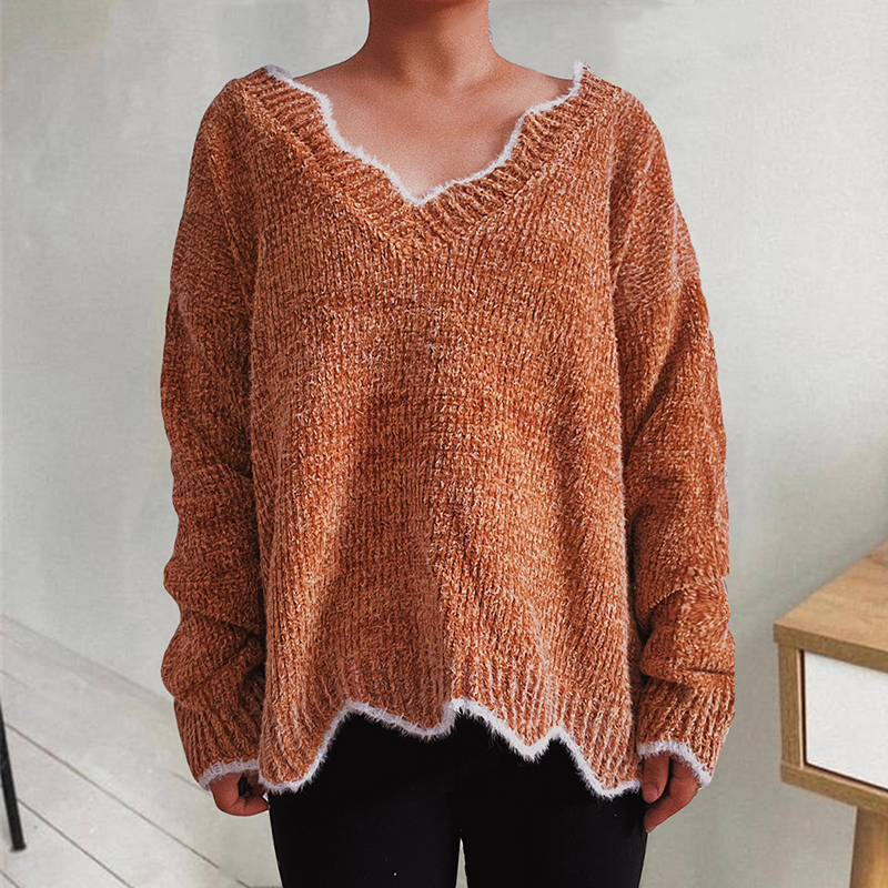 Vintage Solid Chenille Wavy Loose Sweater-ABOXUN