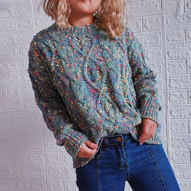 Vintage Long Sleeve Heathered Sweater-ABOXUN