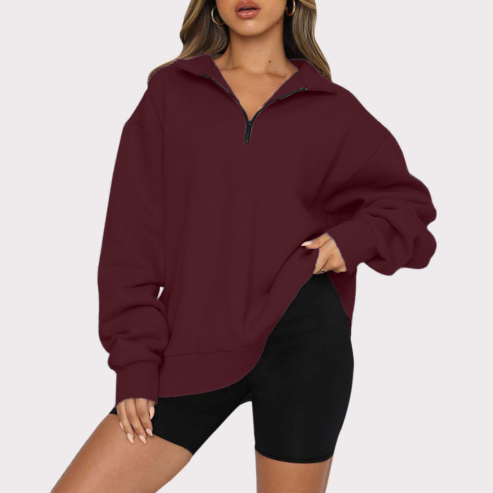 Casual top half-zip pullover long-sleeved sweatshirt sweatshirt-ABOXUN