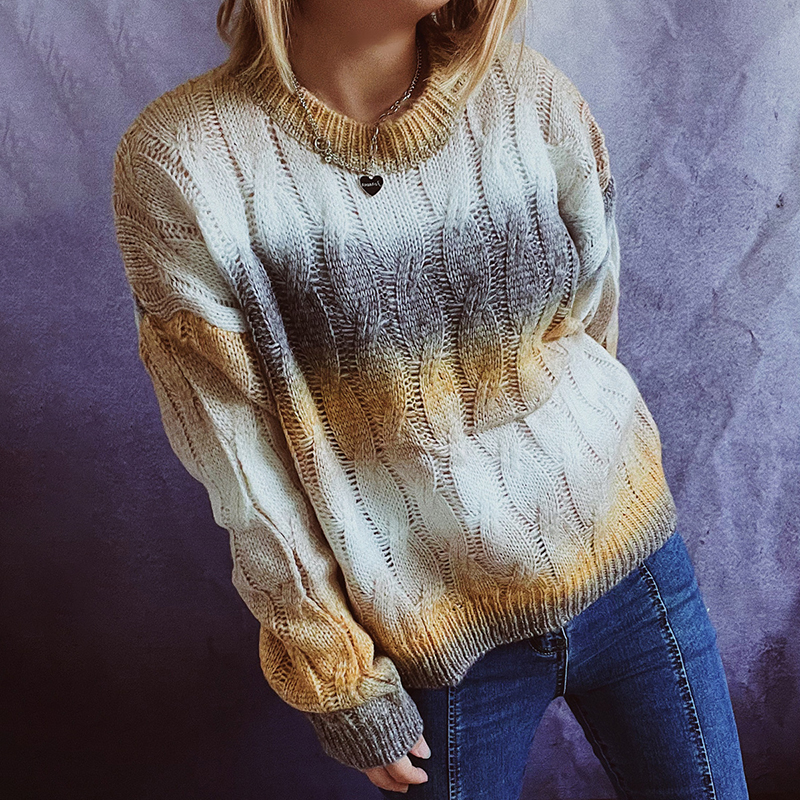 Vintage Gradient Crewneck Long Sleeve Sweater-ABOXUN