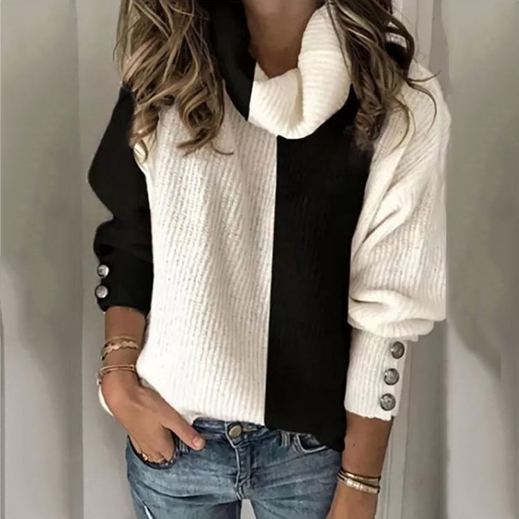 Vintage Contrast Panel Turtleneck Sweater-ABOXUN