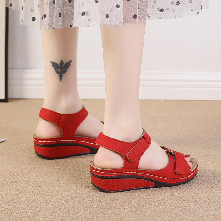 2022 New Casual Round Toe Velcro Mid Heel Women Wedge Sandals-ABOXUN