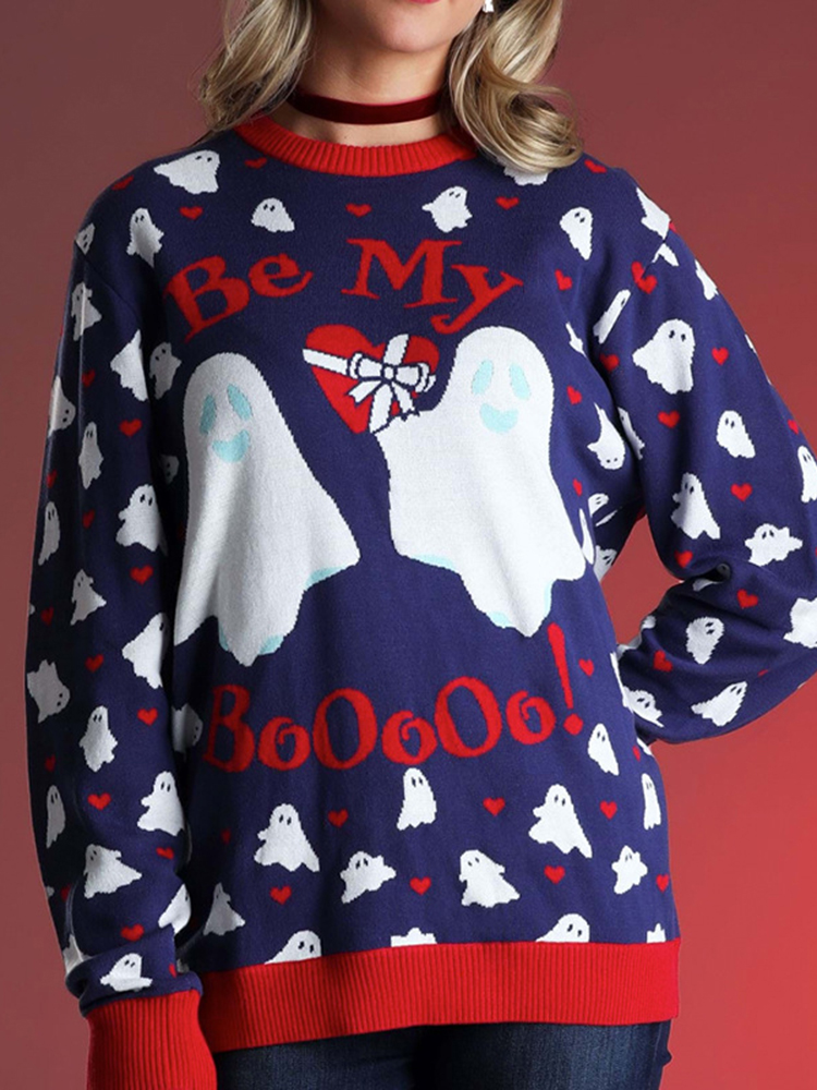 Ghost Jacquard Halloween Loose Sweater-ABOXUN