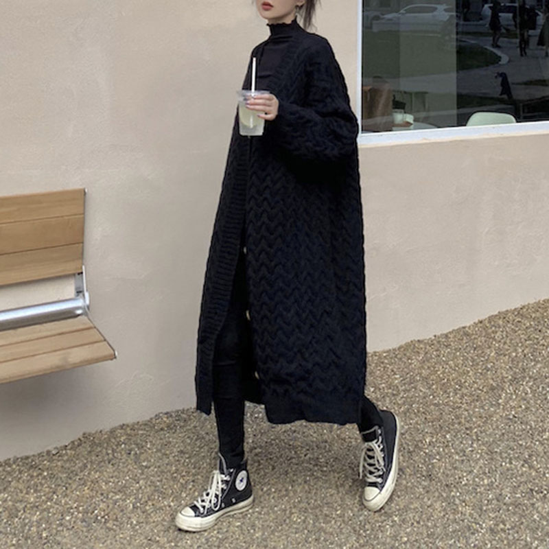 Long Twist Knit Sweater Thick Wool Sweater Cardigan-ABOXUN