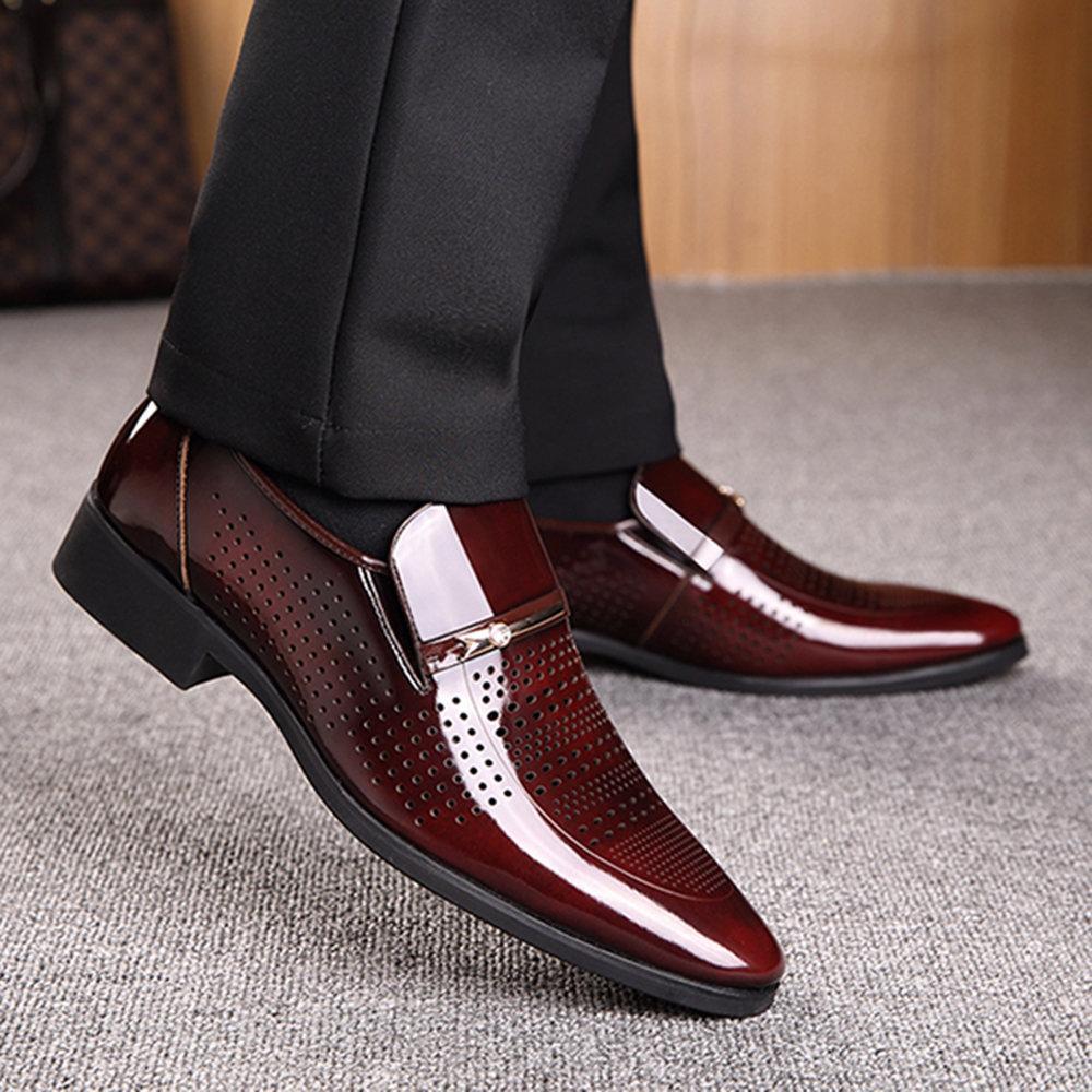 Men Microfiber Leather Hole Breathable Casual Formal Dress Shoes-ABOXUN