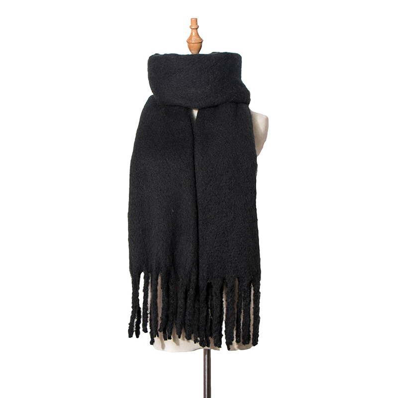 Vintage Thick Fringed Solid Color Scarf-ABOXUN