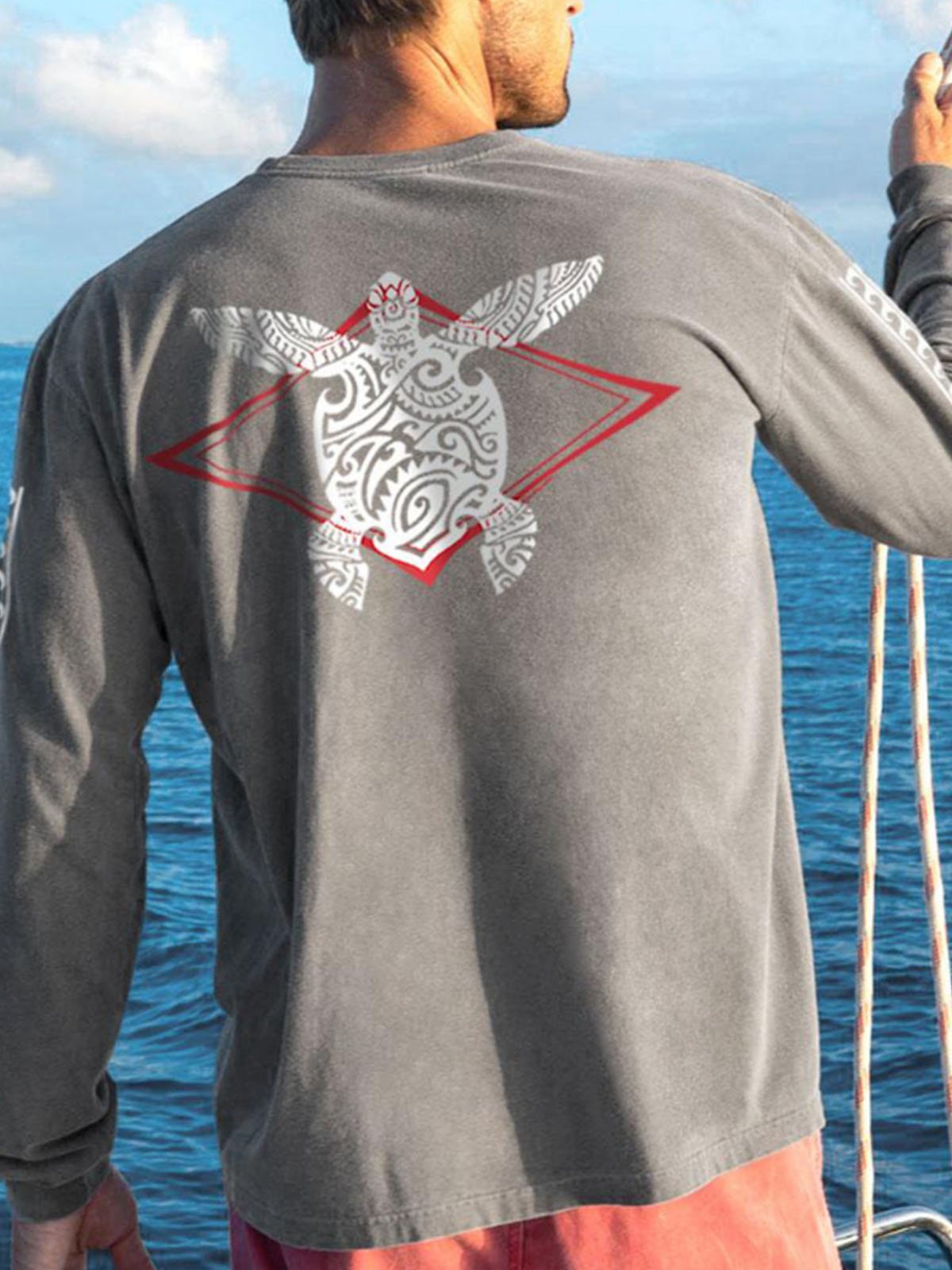 Moana Honu Crater Classic Long Sleeve Crew Neck T-Shirt-ABOXUN