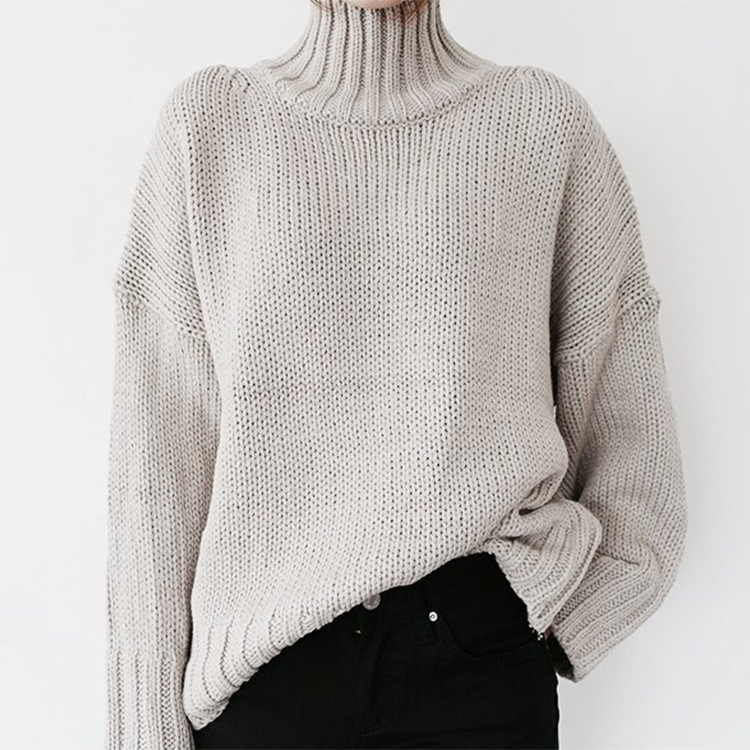 Casual Solid Color Turtleneck Sweater-ABOXUN
