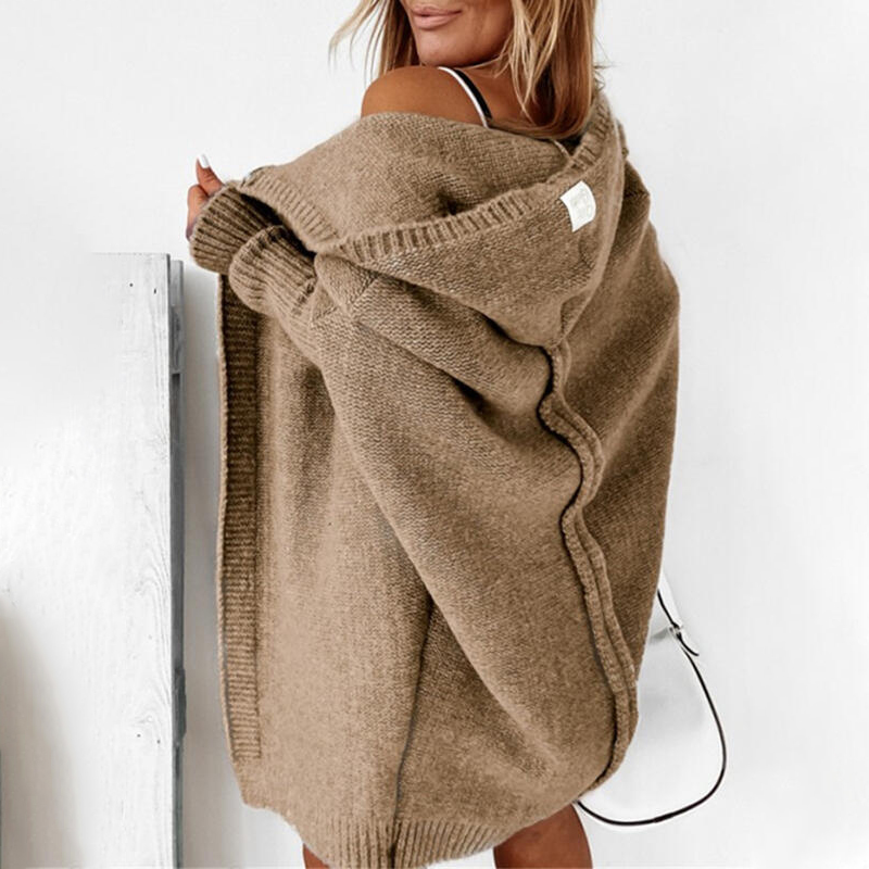Casual Loose Hooded Knitted Cardigan-ABOXUN