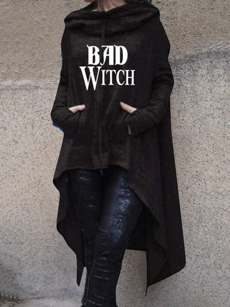 BAD WITCH Printed Hooded Long Sleeve Pocket Casual Loose Sweater-ABOXUN