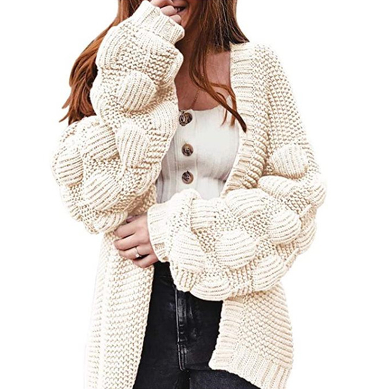 Loose Furball Solid Color Sweater Cardigan-ABOXUN