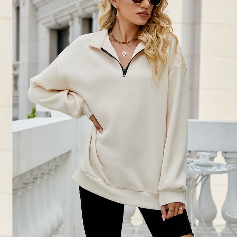 Casual top half-zip pullover long-sleeved sweatshirt sweatshirt-ABOXUN
