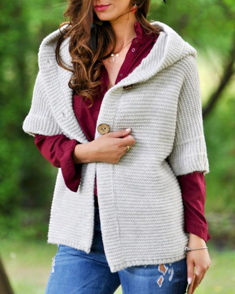 Loose-knit Hooded Sweater Cardigan-ABOXUN