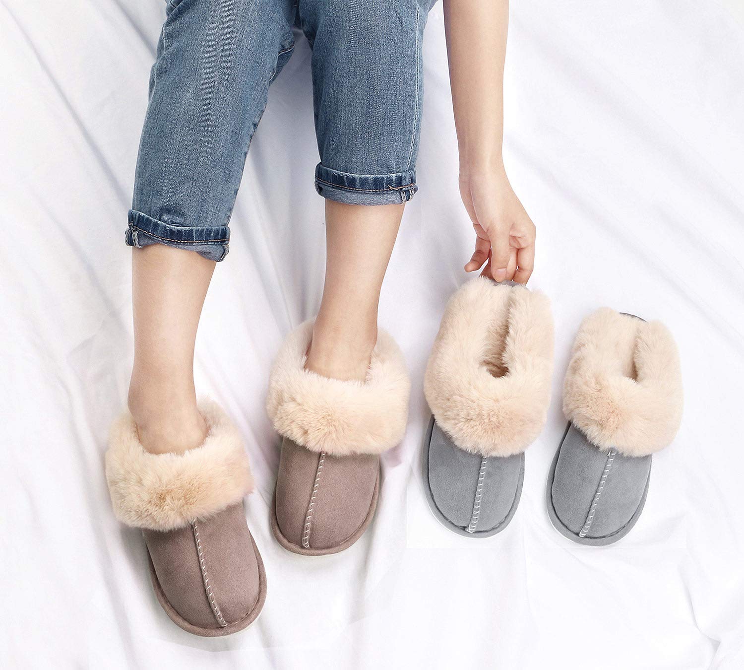 Ladies Fluffy Lined Warm Non Slip Slippers-ABOXUN