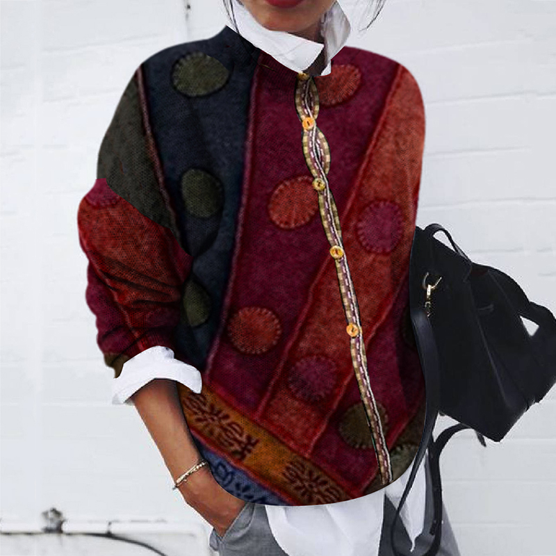 Fashion Brushed Polka Dot Print Long Sleeve Cardigan-ABOXUN