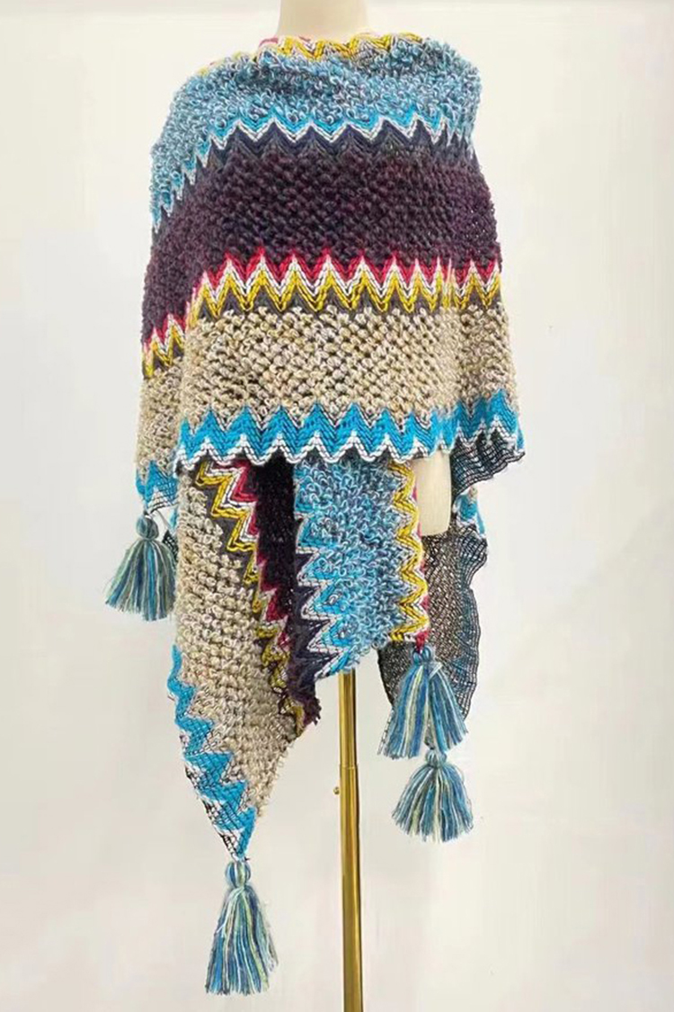 Vintage Gradient Striped Wool Braided Shawl-ABOXUN