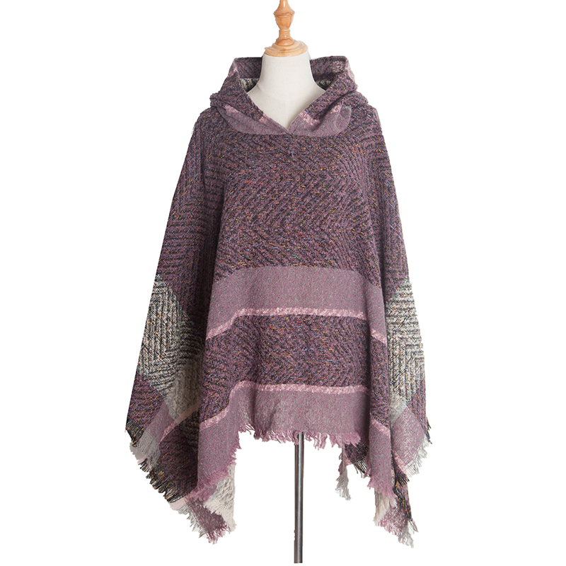 Vintage Herringbone Hooded Pullover Shawl-ABOXUN