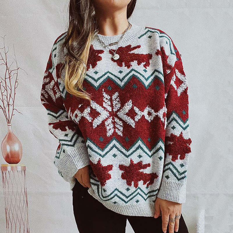 Vintage Christmas Snowflake Long Sleeve Sweater-ABOXUN